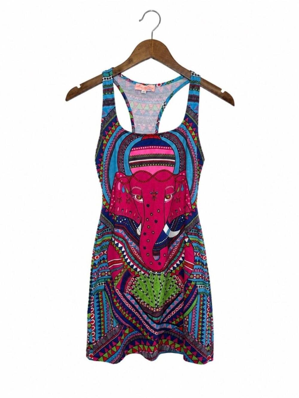 Mara Hoffman Swim Multicolor Elephant Print Racerback Tank Swim Cover Up Size S